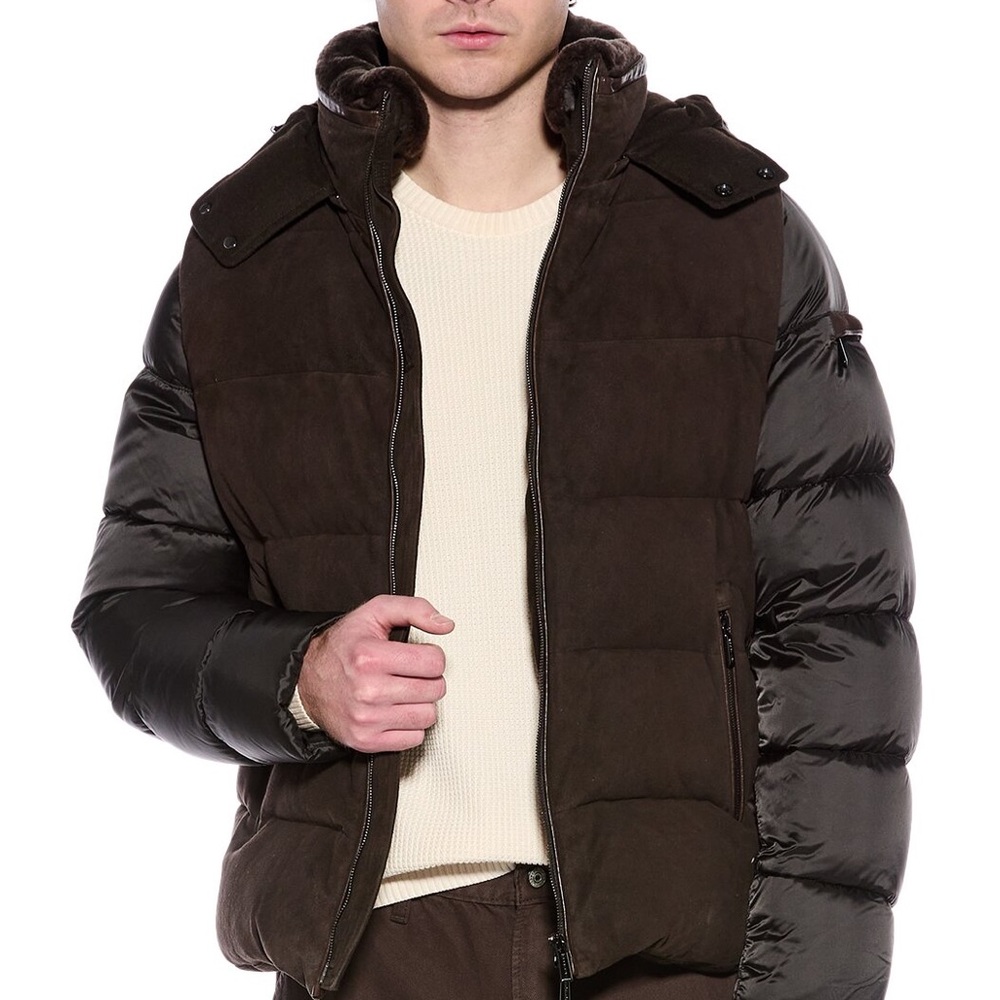 Moorer brown down puffer detachable sleeves brown corduroy